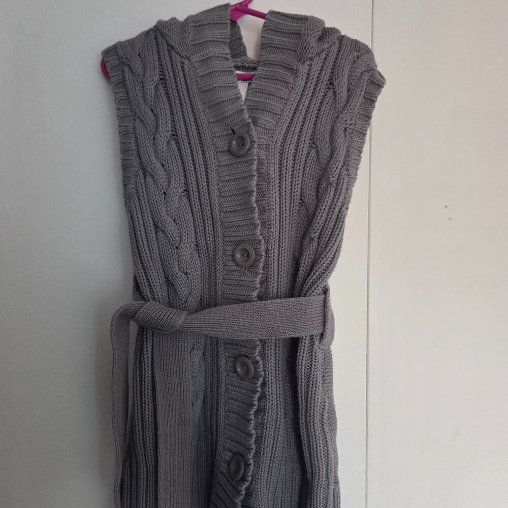 Long hooded sweater vest, size S, gray